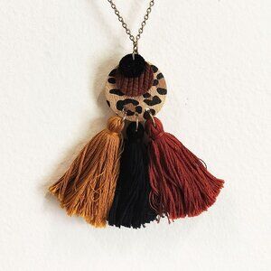 Brandy Bell Design Leather & Tassel Necklace Leopard Print
